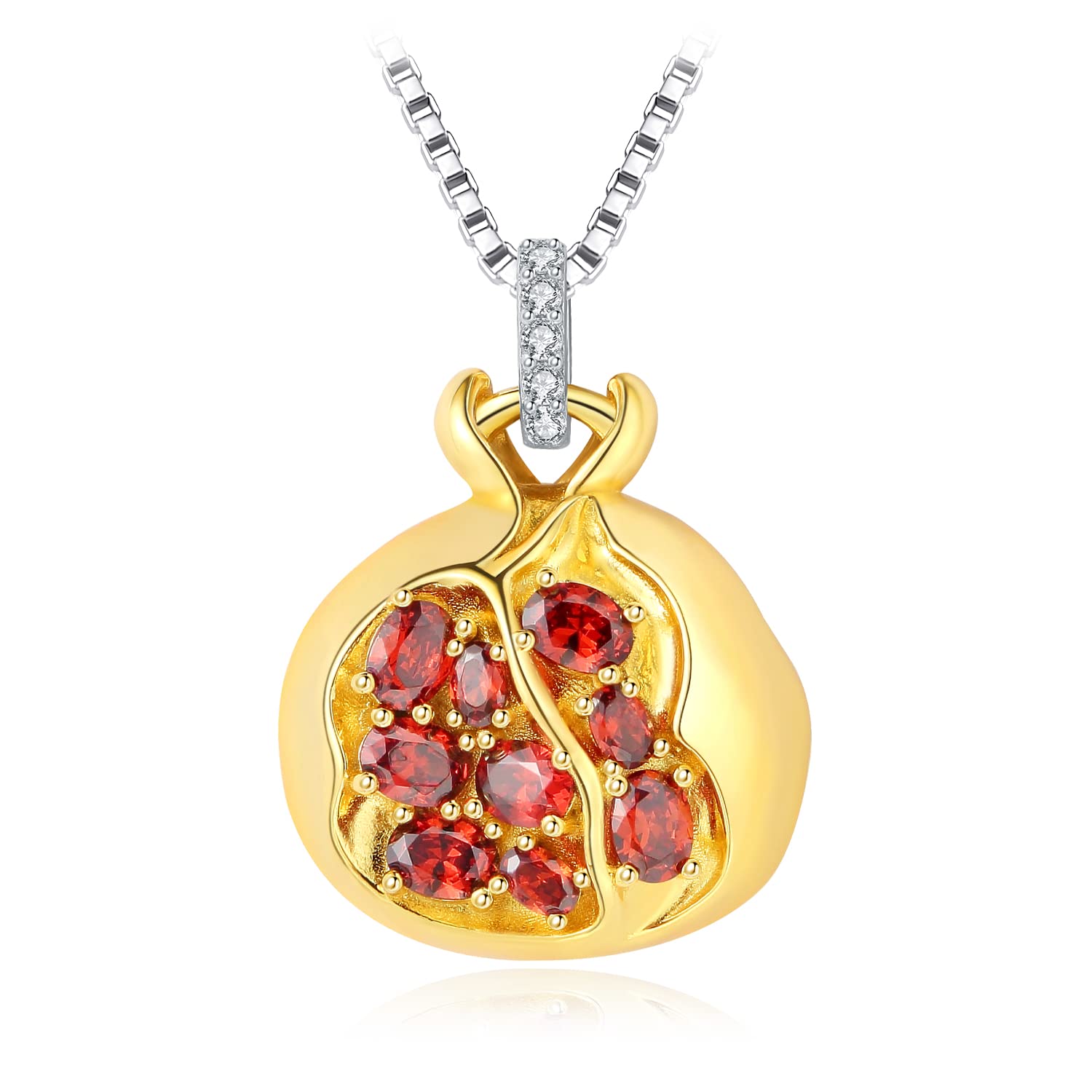 JewelryPalace Granada Collar Plata Mujer con Piedras Preciosas Brillantes, Fruta Colgante Chapado en Oro 2.1ct Circonita Roja, Collar Niña Plata de Ley 925 Oro 14k en Cadena 45cm, Conjunto Joyas Mujer
