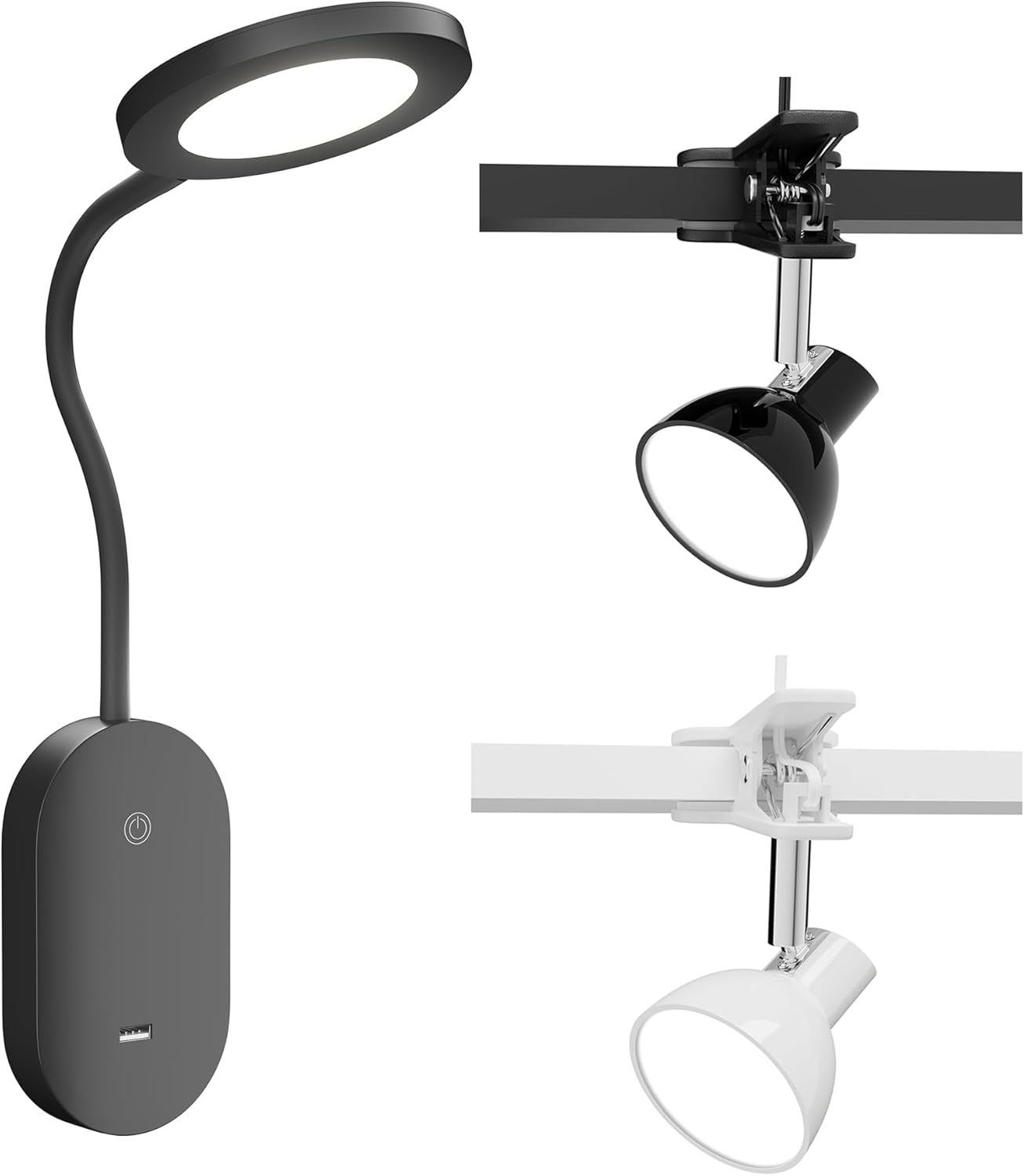 deeloop Eye-Care LED Reading Light Set | Black*2 & White*1 Book Reading Light Bundle