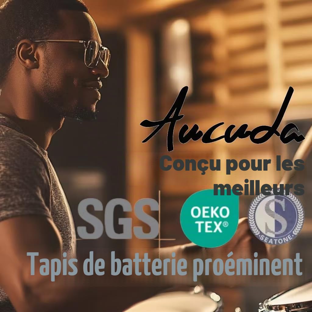 Aucuda Tapis de batterie antidérapant et infroissable pour batterie électrique, 120 x 180 cm, tapis à pédale, tissu tissé serré, accessoires insonorisants en TPR pour homme, appartement, garage - Noir