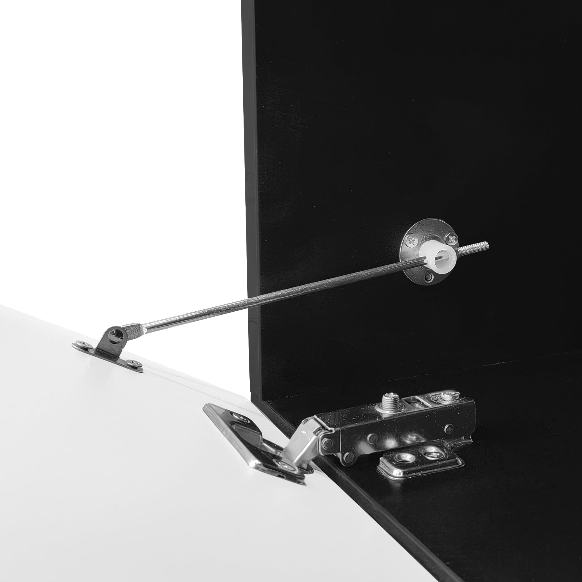 BTM Meuble TV Blanc et Noir avec Éclairage LED, Meuble TV Moderne avec Rangement, Meuble Télé 180cm pour Salon, Suspendu ou au Sol, Porte Pliante Haute Brillance, Charge de 50kg, 180x35x30cm