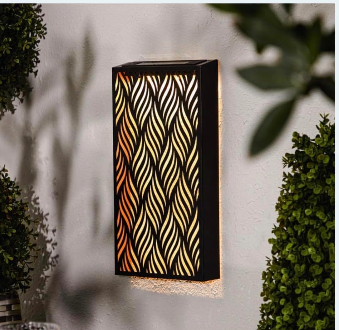 New||Simple Metal Wall Art Solar Light - Diamonds Black Design, Solar Powered, Outdoor Garden Wall Sconce|| Dimensions: H37 x W19cm (approximate)