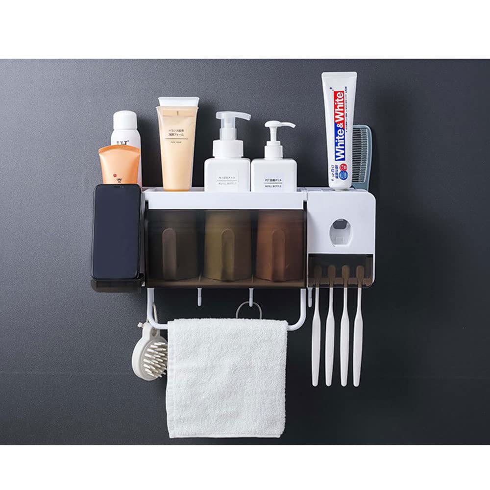Soporte de cepillo de dientes, Multifuncional Cuarto de baño montado en la pared Titular del cepillo de dientes Estante de almacenamiento Organizador de pasta