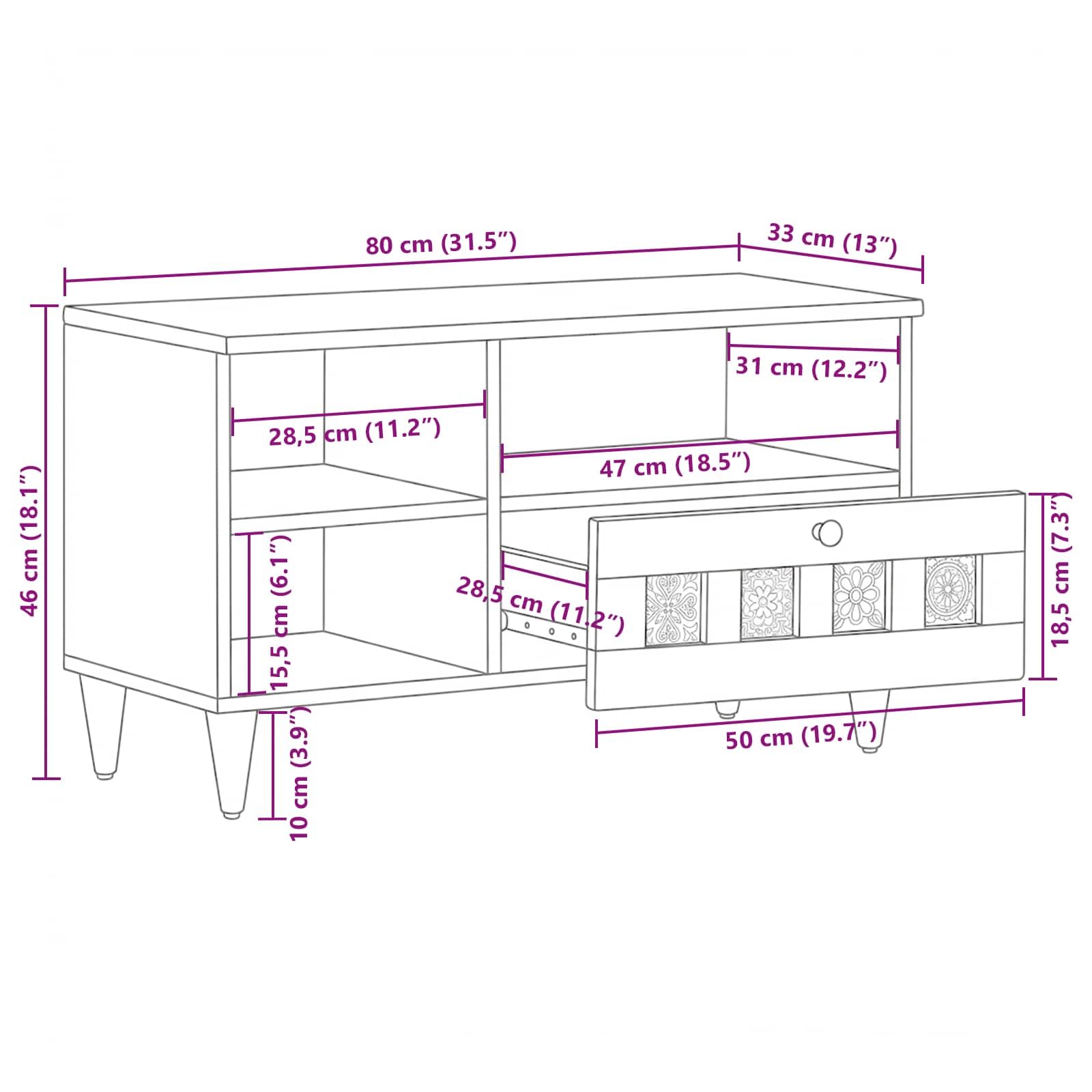 vidaXL Szafka pod telewizor Naturalny 80 x 33 x 46 cm Drewno z mango