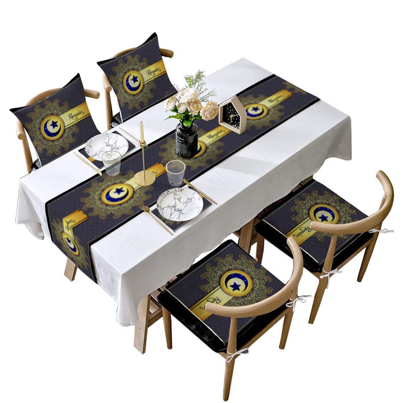 COGOALL Eid Table Set Runner Linen Ramadan Coasters for drinks Decoration Pillow Cover for Table Star Moon Tablecloth Party Holiday Home Kitchen Decor Supplies (I)