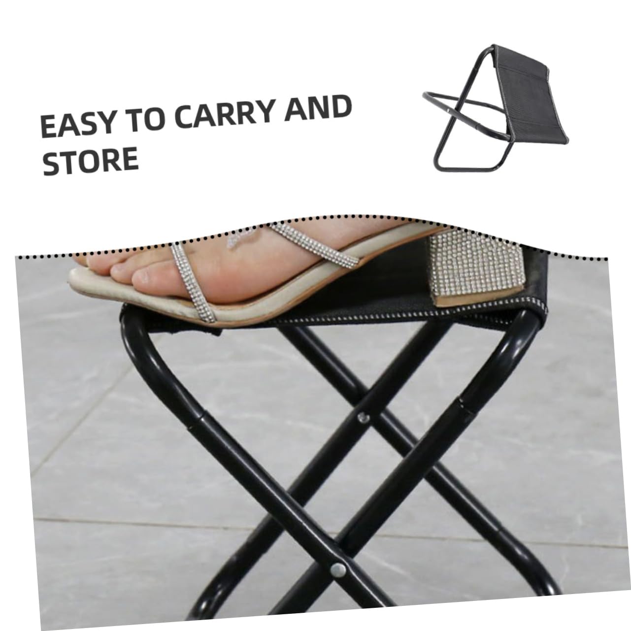 MAGICLULU Portable Folding Stool Chairs Outdoor Chairs Outdoor Stool Camping Supplies Steel Black