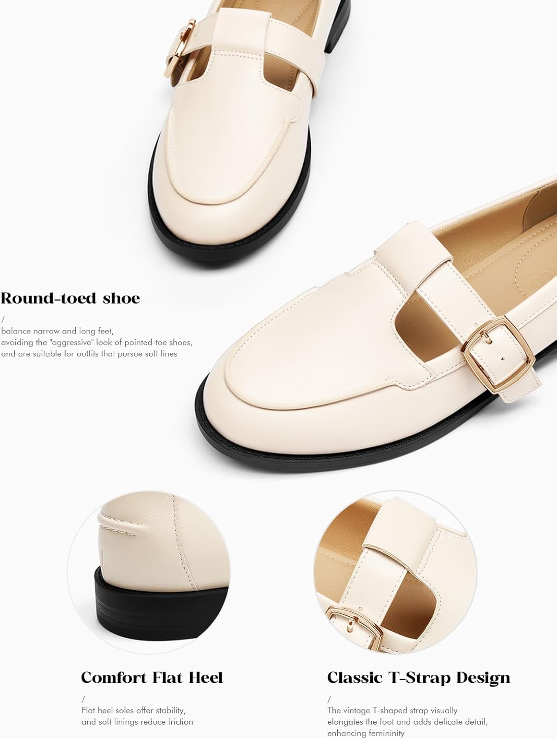 Coutgo Womens Slip On Loafers T-Strap Closed Round Toe Flats Comfortable Work Business Dress Shoes - Image 2