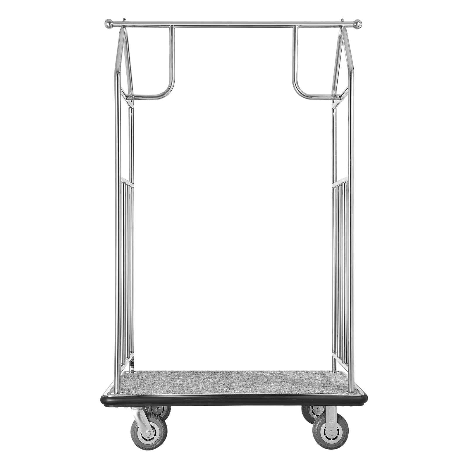 VEVOR Chariot à Bagages Hôtel, 362 kg, Chariot à Plate-Forme de Concierge, Finition INOX Brossé, avec Moquette Grise, Roues Caoutchouc 15,24 cm, Porte-Bagages pour Hôtels, Condos, Complexes Hôteliers