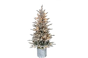 Puleo International Pre-Lit Potted Flocked Arctic Fir Artificial Christmas Tree with 70 UL-Listed Clear Lights
