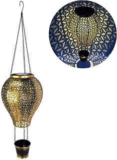 SINGFNH Outdoor Solar Hanging Lantern Lights Metal Led Decorative Light,Hot Air Balloon Solar Lantern with Bracket,Decorative Retro Metal Solar Light for Lawn Patio Courtyard