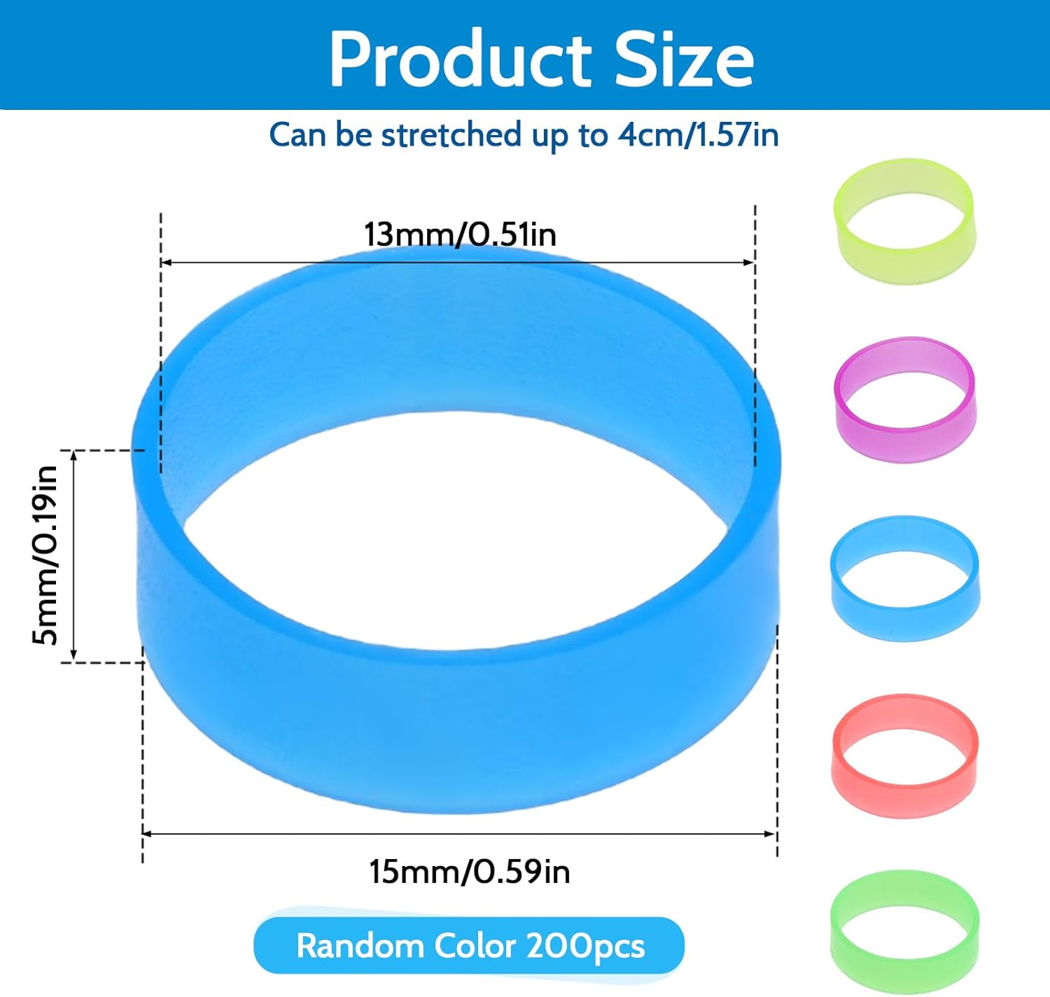 200 Pieces 0.5 Inch Small Elastic Silicone Rubber Bands Black Strong Rubberbands Heavy Round Siliconebands for Wire Cord Cable Wrapping, Bundle, Multicolor