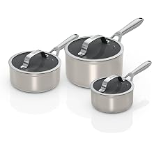 Ninja Ceramic Pro 3-piece Saucepan Set with Lids, Oven Safe to 285 C, All Hob Compatible, Cooking Surface Made PTFE & PFAS-Free, Full Induction Base, Stone CW33003EUIST