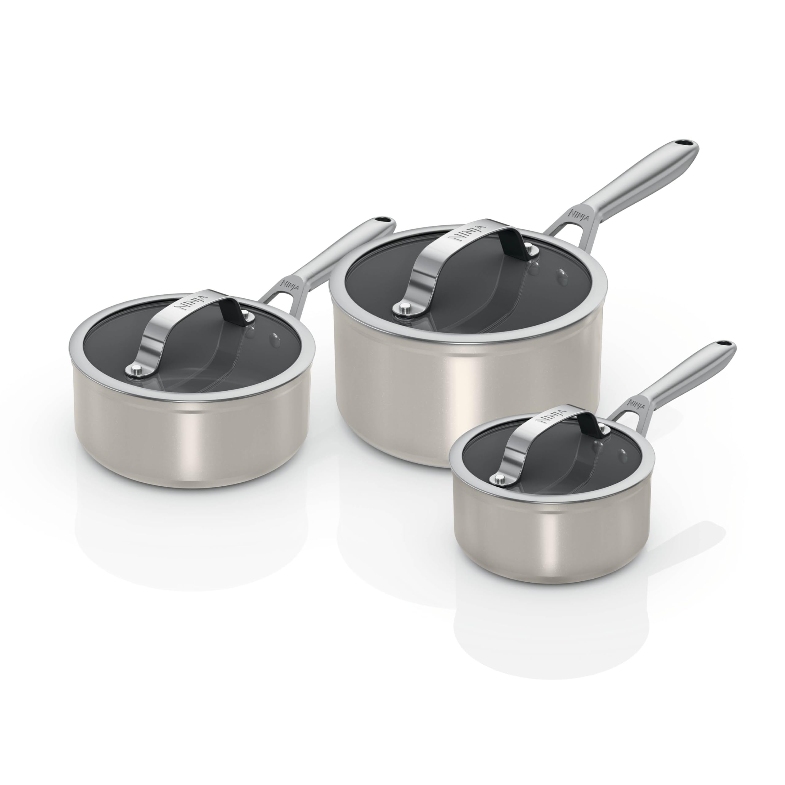 Ninja Ceramic Pro 3-piece Saucepan Set with Lids, Oven Safe to 285°C, All Hob Compatible, Cooking Surface Made PTFE & PFAS-Free, Full Induction Base, Stone CW33003EUIST — image 1