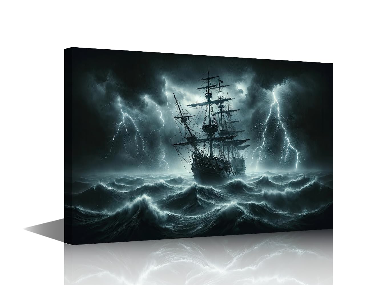 Wall Art Sailing Ship Braves Tumultuous Seas Painting Print On Canvas Beach Pictures for Bedroom Home Decor Sailboat Nautical Modern Artwork Paintings Frame Ready to Hang 36x24 in