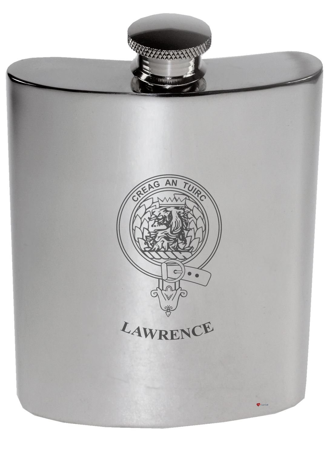 Flacon de rein Lawrence en étain poli 6 oz pour alcool et spiritueux