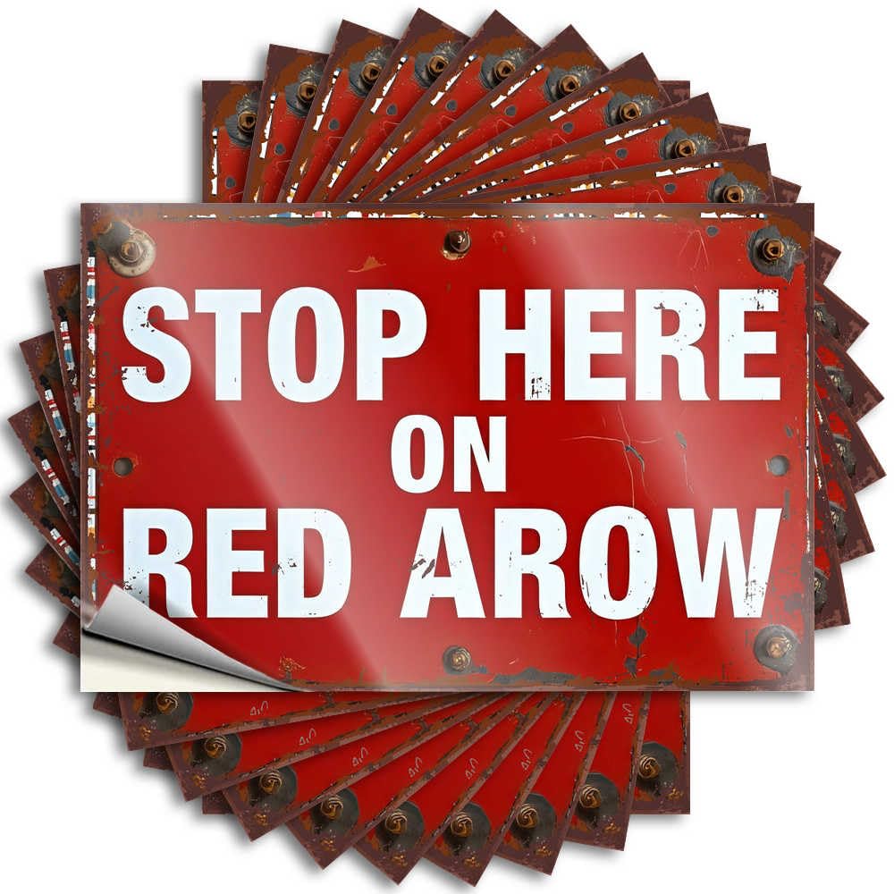 Teen Bumper Hard | Vintage Red Sign: 'Stop Here On Red Arrow' Funny Coffee Sticker Pack(6X9CM)