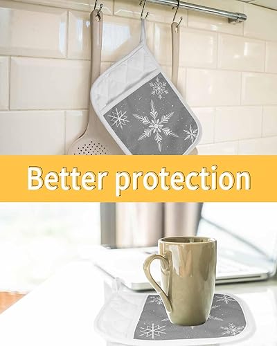 Miniatura 7 de Juego de 2 agarraderas de Navidad con diseño de copo de nieve para cocina, antideslizantes y aislantes de calor, juego de agarraderas de tela de