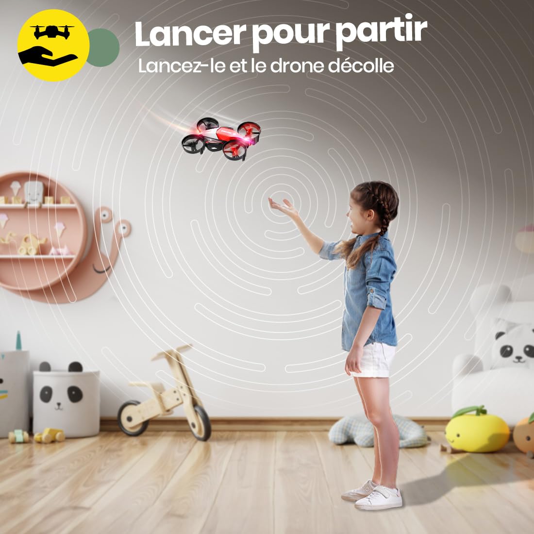 Holy Stone HS210F Mini Drone pour Enfants, RC Quadcopter 2-en-1 d'intérieur avec Lumières LED, Décollage/Atterrissage, 3D Flip, 2 Batteries Modulaires Sécurisées, Cadeau pour Garçons et Filles
