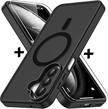 SİDE EYE - Samsung Galaxy A27 İçin Kılıf Mat MagSafe İle Uyumlu Renkli Kenarlı Kamera Çıkıntı Korumalı + 9H Ekran Koruyucu Cam Set - Siyah