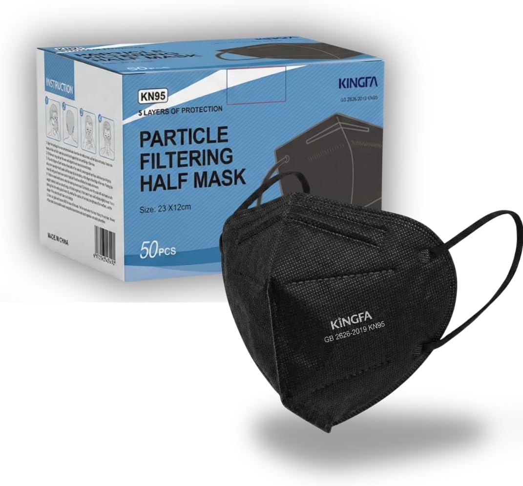 Kingfa KN95 Face Masks 50 Pack, GB2626-2019 Certified 5-Layer, 95% Filtration, Adjustable Nose Clip