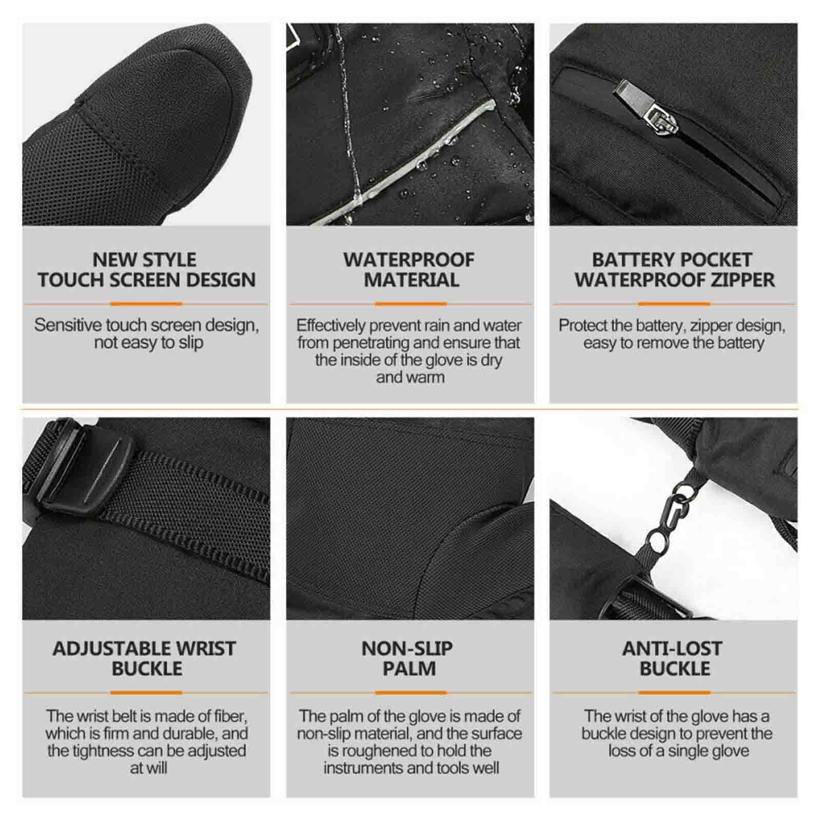 Guantes térmicos eléctricos de Invierno Guantes térmicos eléctricos con batería Pantalla táctil Envío de Mensajes de Texto Guantes térmicos cálidos para Senderismo Esquí Caza Calen