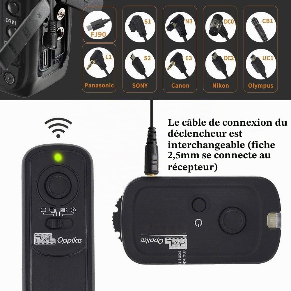 Pixel RW221-E3 Télécommande D'obturation sans Fil Compatible avec Canon EOS R RA R6 RP 90D 250D 200D 2000D 1200D Compatible avec Olympus EM1X EM1-III EM5-III Compatible avec Fuji XT3 XT4 XT30 RS-60E3