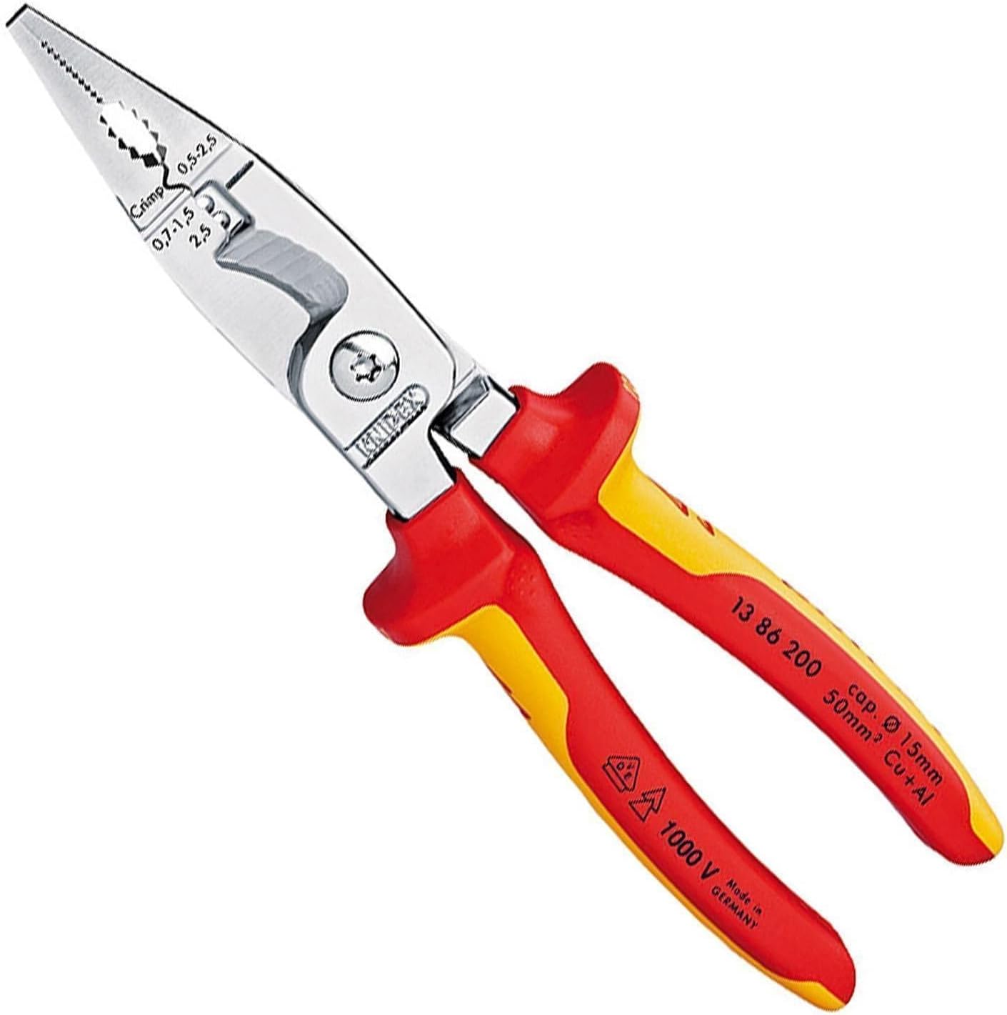 13 86 200 | VDE Electrical Installation Pliers | Multi-Component Handle | Chrome Plated - 200mm