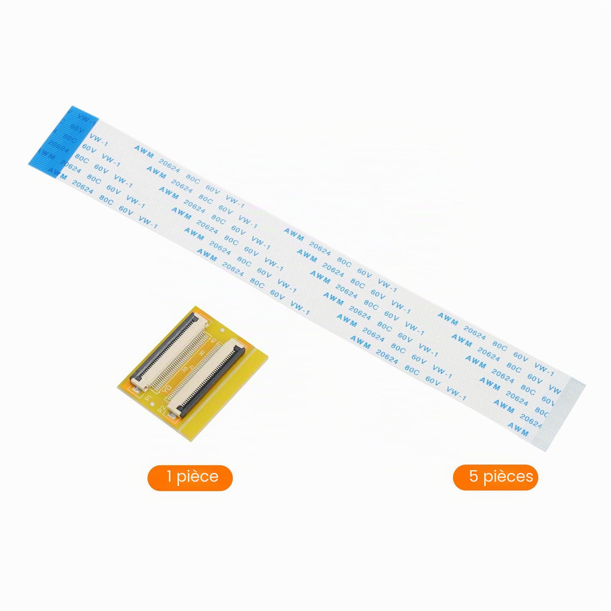 sourcing map FFC FPC 40 Pin 0.5mm Pas PCB Extension Connecteur Carte avec 5 Paquet 0,5mm Pas 150mm Câbles Flexibles Plats Trousse (Type B)