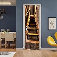 Vista 140 de 3D Pegatina de pared adhesiva para puerta - Poster de película de escaleras antiguas Premium PVC impermeable para pared de dormitorio y sala