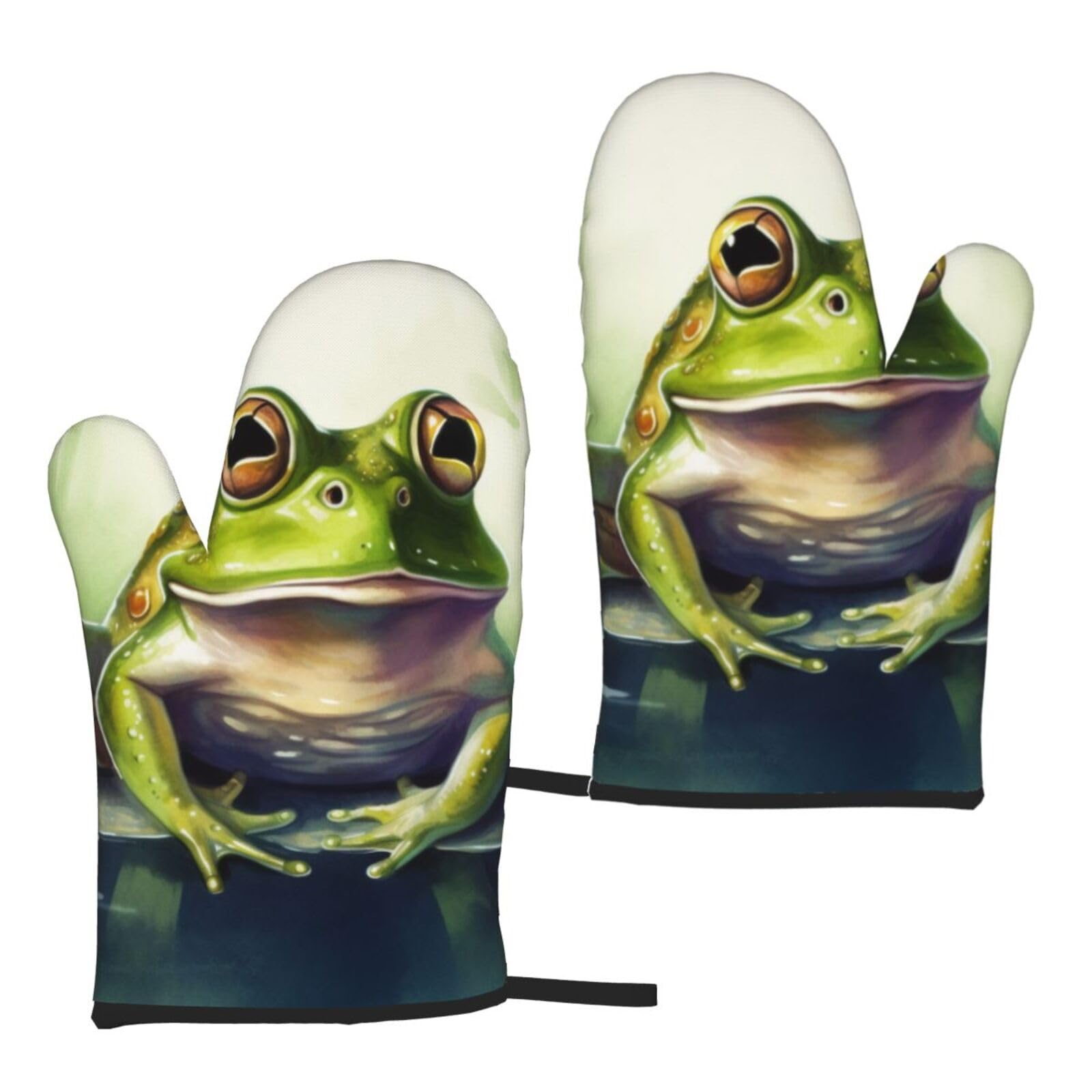 frog Printed Oven Mitts Sets 2 PCS Heat Resistant and Non-Slip Glove Potholder for Kitchen Cooking Baking Grilling