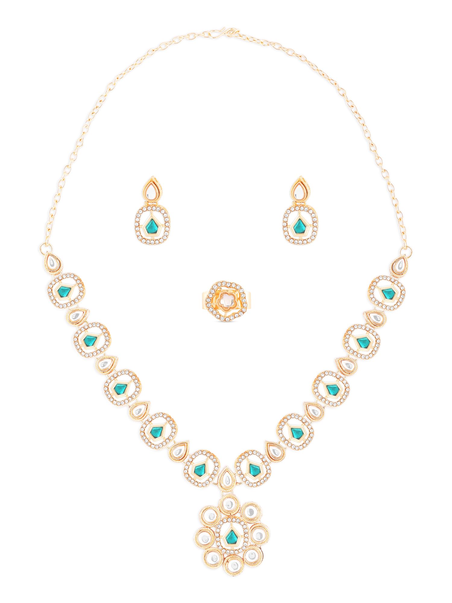 ZAVERI PEARLS Green Stones Austrian Diamonds Kundan Necklace Earrings & Ring Set For Women-ZPFK17290 (B0CTF6P2HQ) Amazon Price History, Amazon Price Tracker
