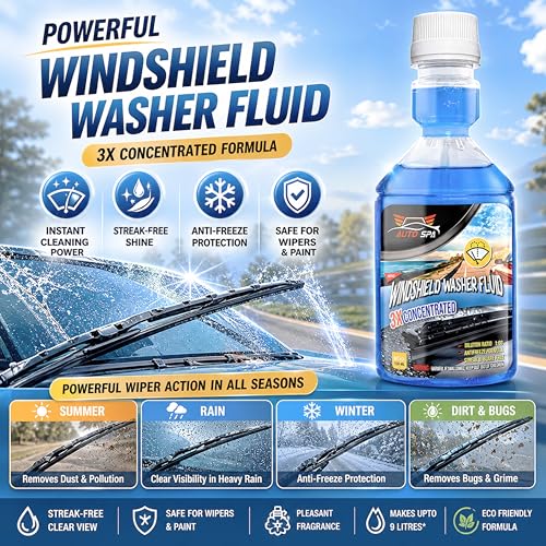 Image of AUTO SPA Car Windshield Washer Fluid Liquid -5LTR (10mL is Enough For 1LTR Tank) 3X Concentrated Cleaner | Spotless & Streak Free Windscreen Clarity | Antifreeze Protection |