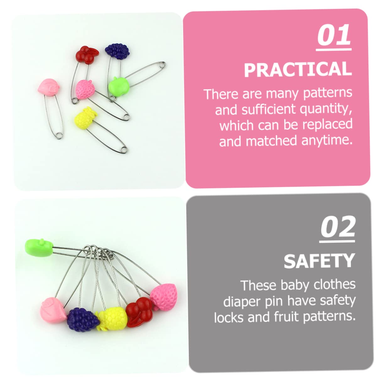 WOFASHPURET Safety Brooch 50pcs Safety Buckle Large Diaper Pins Plastic Clothing Pin Fruit Patterns Locks Stainless Steel for Babies Random Style