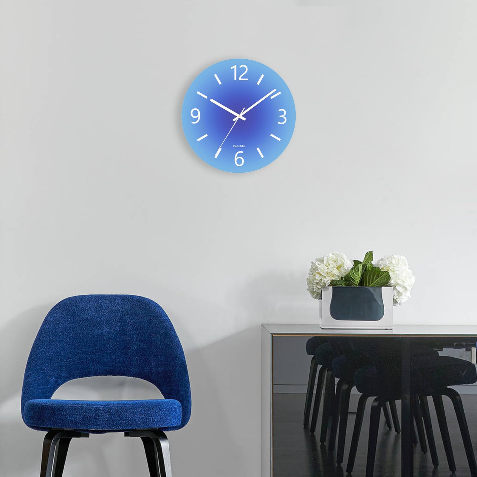 Grande horloge murale en verre trempé, moderne ronde de 35,6 cm, horloge décorative pour cuisine/salle de bain/salon, horloge analogique d'extérieur de style simple à piles pour terrasse