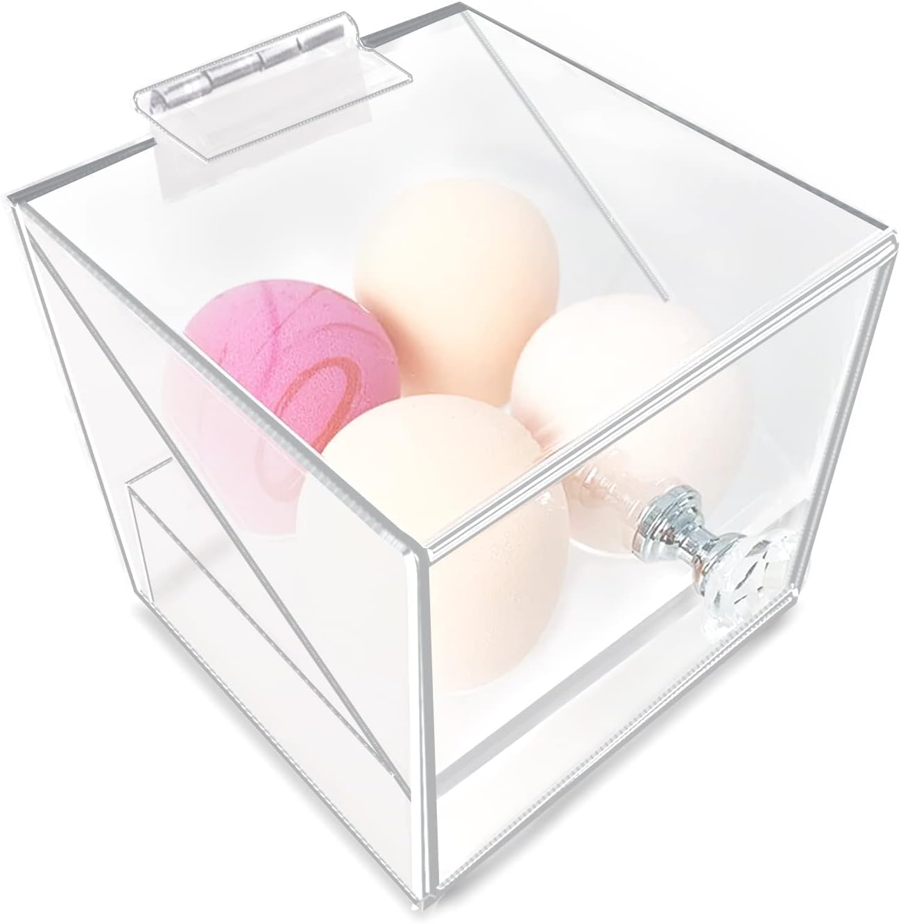Acrylic Beauty Blender Sponge Holder With Dustproof Lid Clear 4 Hole Solution Makeup Sponges Display Stand For Bathroom (Clear-4holes)