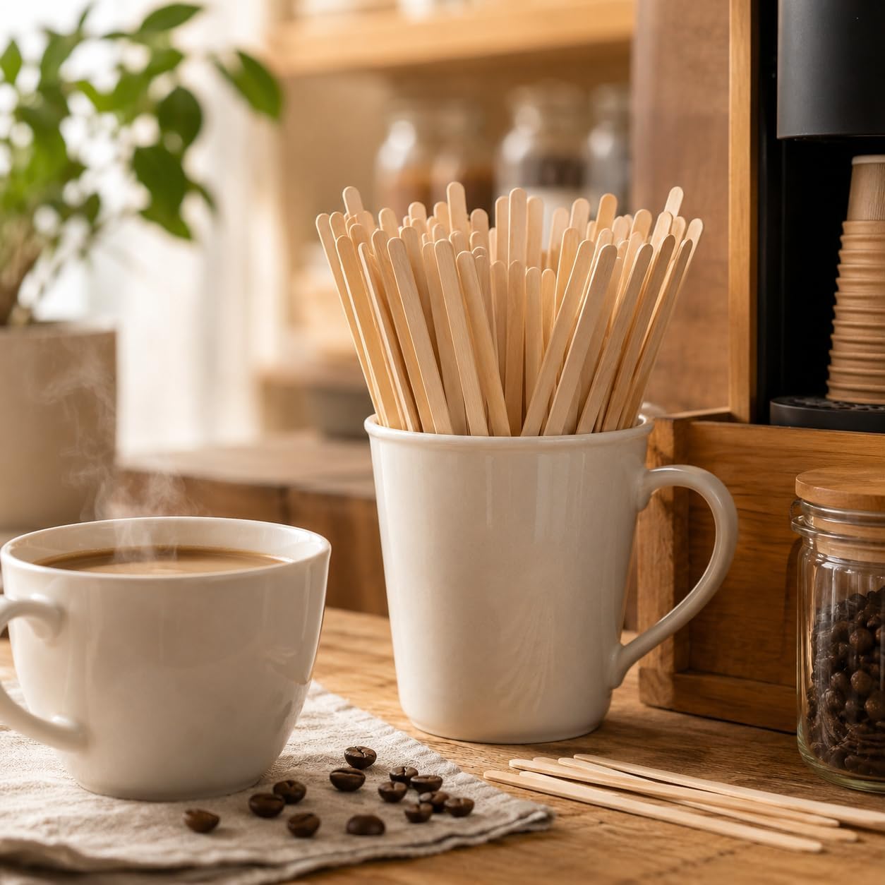 5.5 Inch Wooden Coffee Stir Sticks, 200 Count Premium Natural Birch Wood Stirrers for Coffee Bar Accessories, Disposable Beverage Stirrers for Hot/Cold Drinks, Eco-Friendly & Splinter-Free