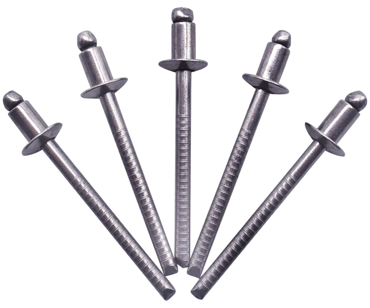 SKIR'CO (150 szt.) Nity do żaluzji ze stali nierdzewnej 4,0 x 6 mm, główka kopułowa, nity pop, DIN 7337, A2, rowkowany trzpień