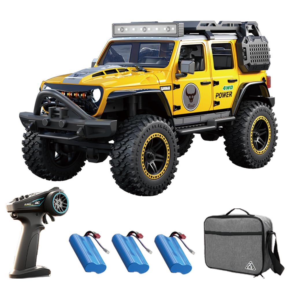 Samochód wspinaczkowy RC Crawler 1/20, zdalnie sterowany model ciężarówki 4WD Off-Road All Terrain, samochód wspinaczkowy terenowy, silnik bezszczotkowy 2,4 GHz, SG206MAX, 3 baterie (żółty)