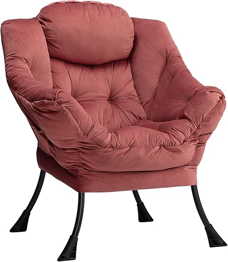 HollyHOME Relaxsessel Sessel mit Stahlrahmen, Relaxliege Freizeitsofa Chaiselongue Fauler Stuhl Relax Loungesessel mit Armlehnen, Samtstoff, Rosa