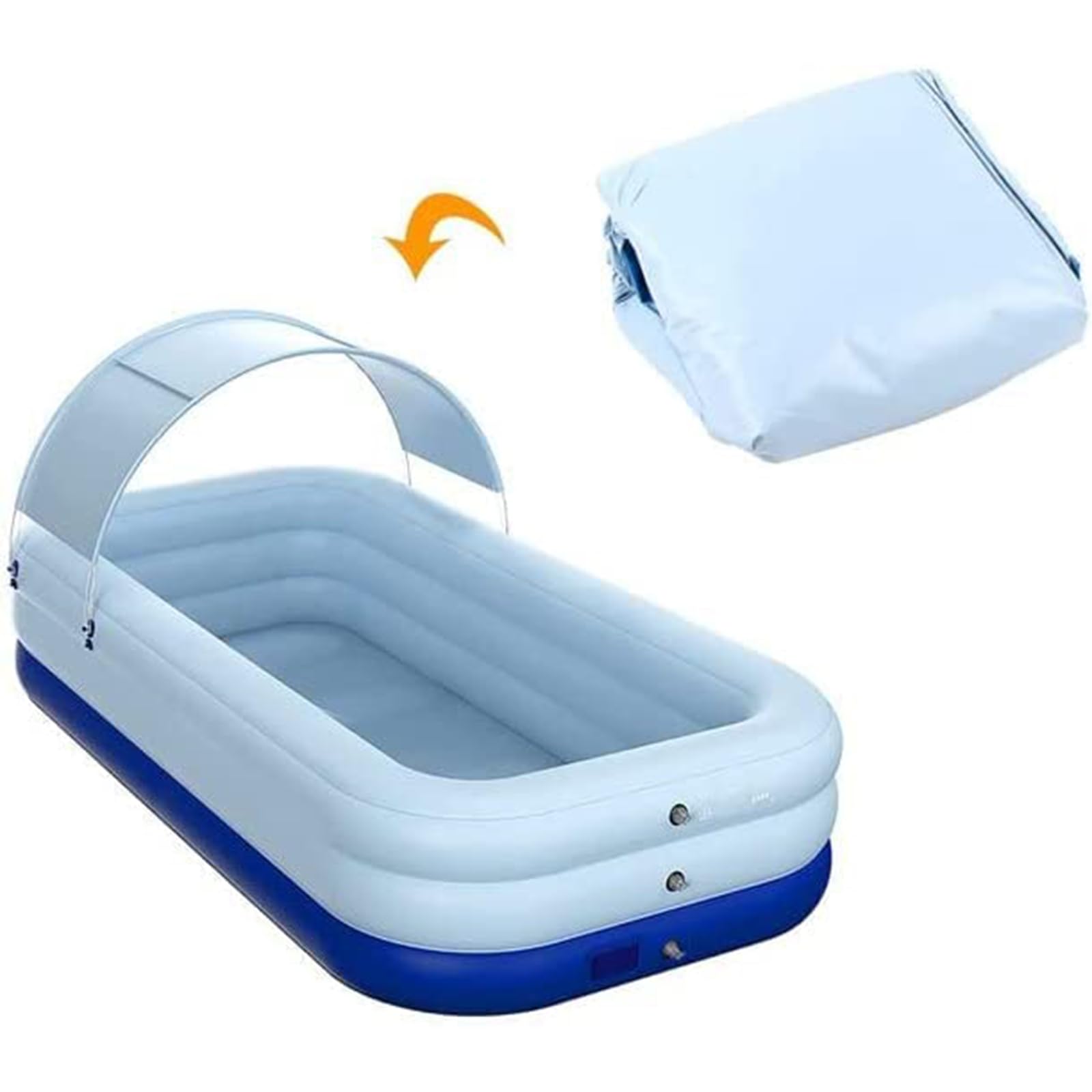 jaffiustSwimming Pool, Inflatable Pool, Rectangular Pool Family Leisure Pool for Outdoor Garden Backyard (Blue, 3m, Three Level, Awning)