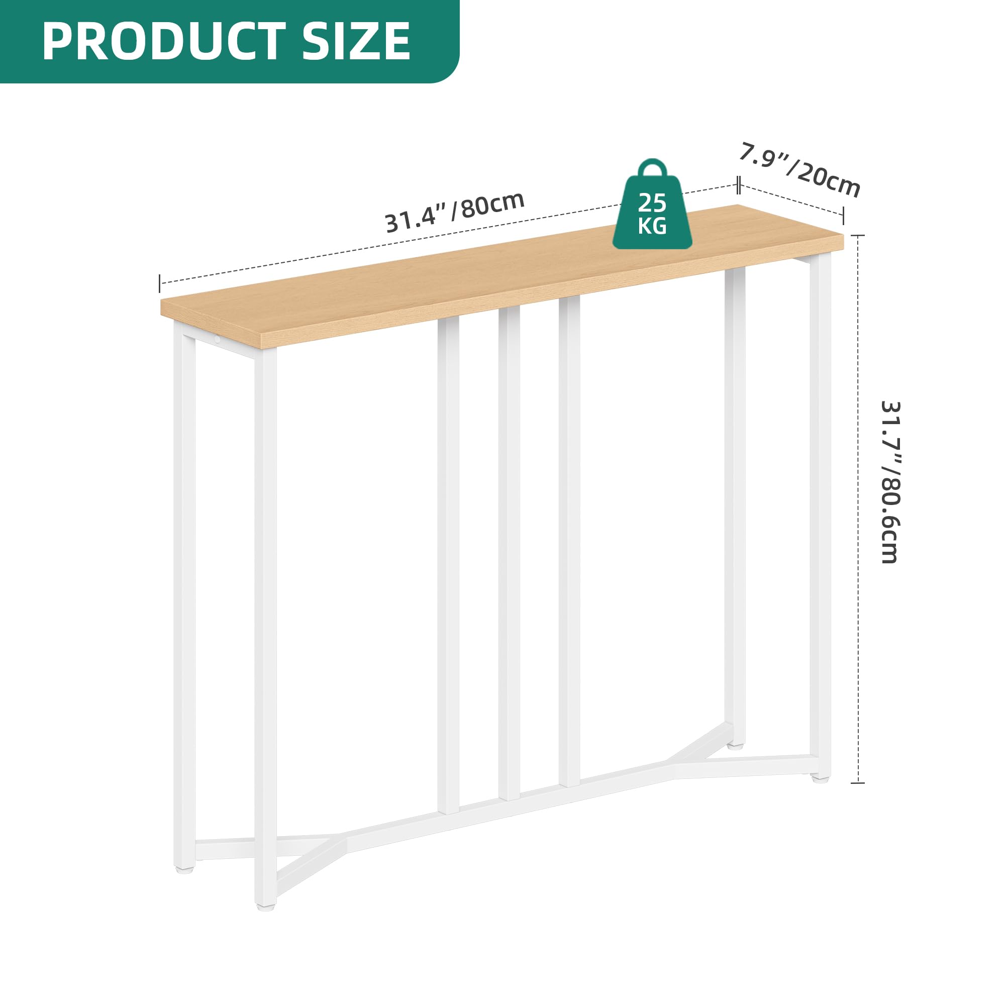 YITAHOME Tavolo Consolle, 80cm Consolle Ingresso, Piccolo Tavolo per Decorazioni, Tavolino Da Divano, Console, Corridoio, Soggiorno, Assemblaggio Semplice, Stile Bianco e Legno