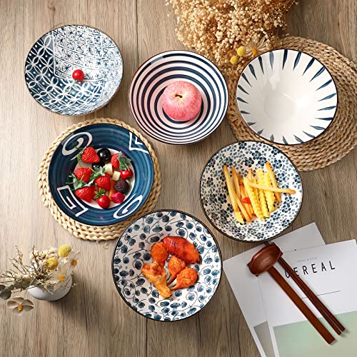 6 Pack Ceramic Ramen Noodle Serving Bowl 40 Oz Japanese Noodle Soup Bowl With Chopsticks, Spoons Chopstick Stands Porcelain Serving Bowl For Asia Pho Udon Soba Salad Cereal Pasta, Dishwasher Safe #TOP4