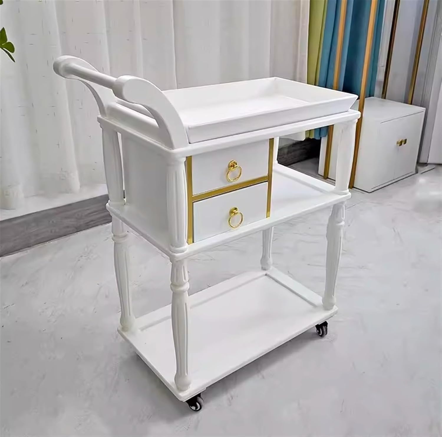 Beauty 3 Tier Beauty Salon Trolley with 2 Drawer Storage Movable Rolling Cart with Wheel Trolley