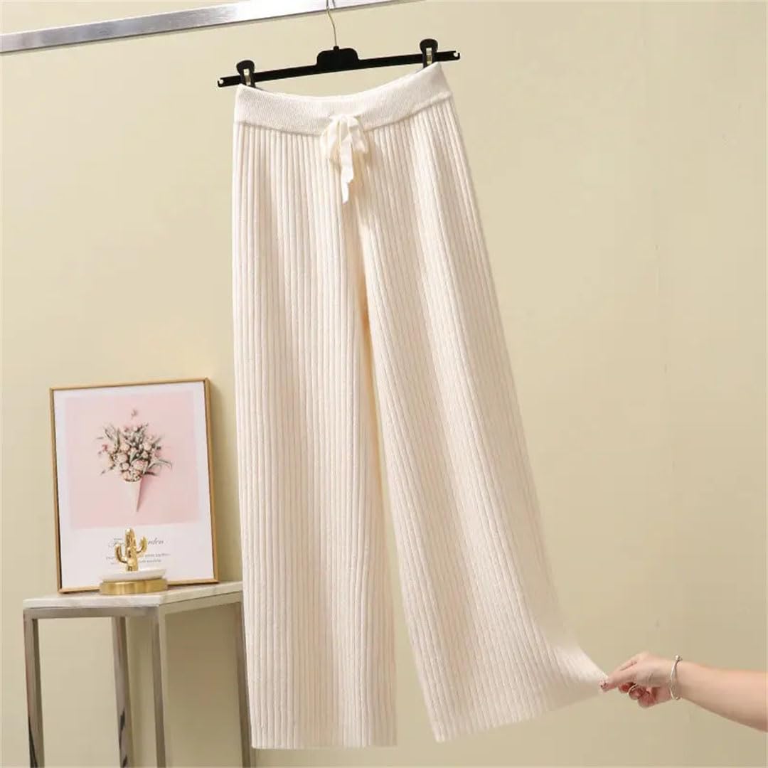 Pantaloni da donna a gamba larga lavorati a maglia stile invernale a goccia allentati dritti lunghi pantaloni a vita alta pantaloni in lana tinta unita