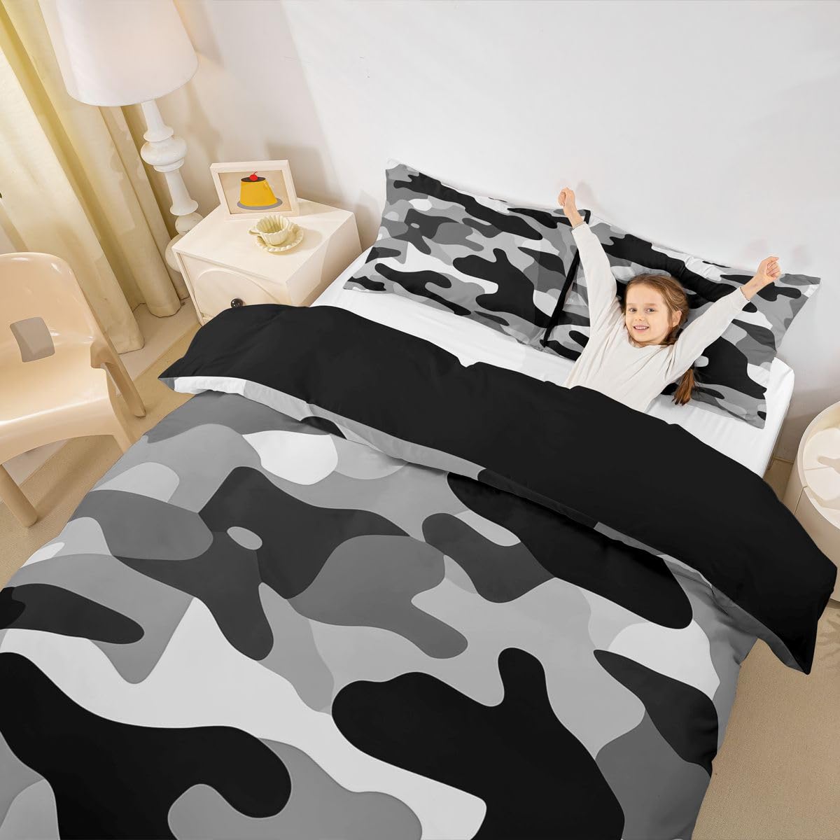 Homewish Camo King poszewka na kołdrę dom wiejski kamuflaż zestaw pościeli czarna szara poszewka na kołdrę nastoletni chłopcy mężczyźni wojskowe zestawy łóżek