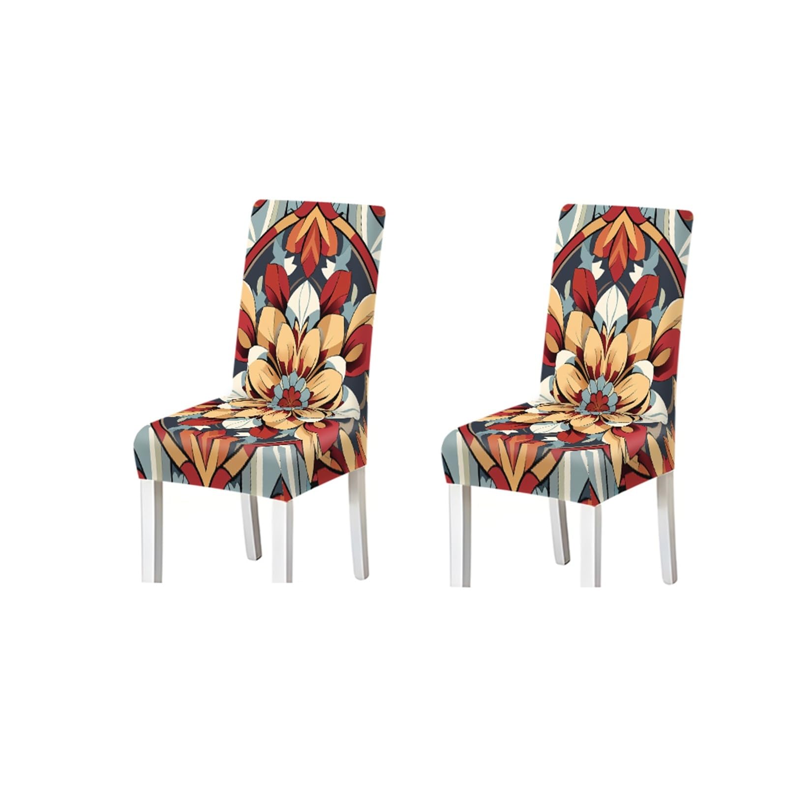FZJKGH Bohemian Mandala Floral Geometric Pattern Print Dining Chair Covers Set Of 2/4/6, Stretch Slipcovers For Kitchen Dining Room Removable Stretch Slipcovers for Dining Chairs(2PCS Chair cover)