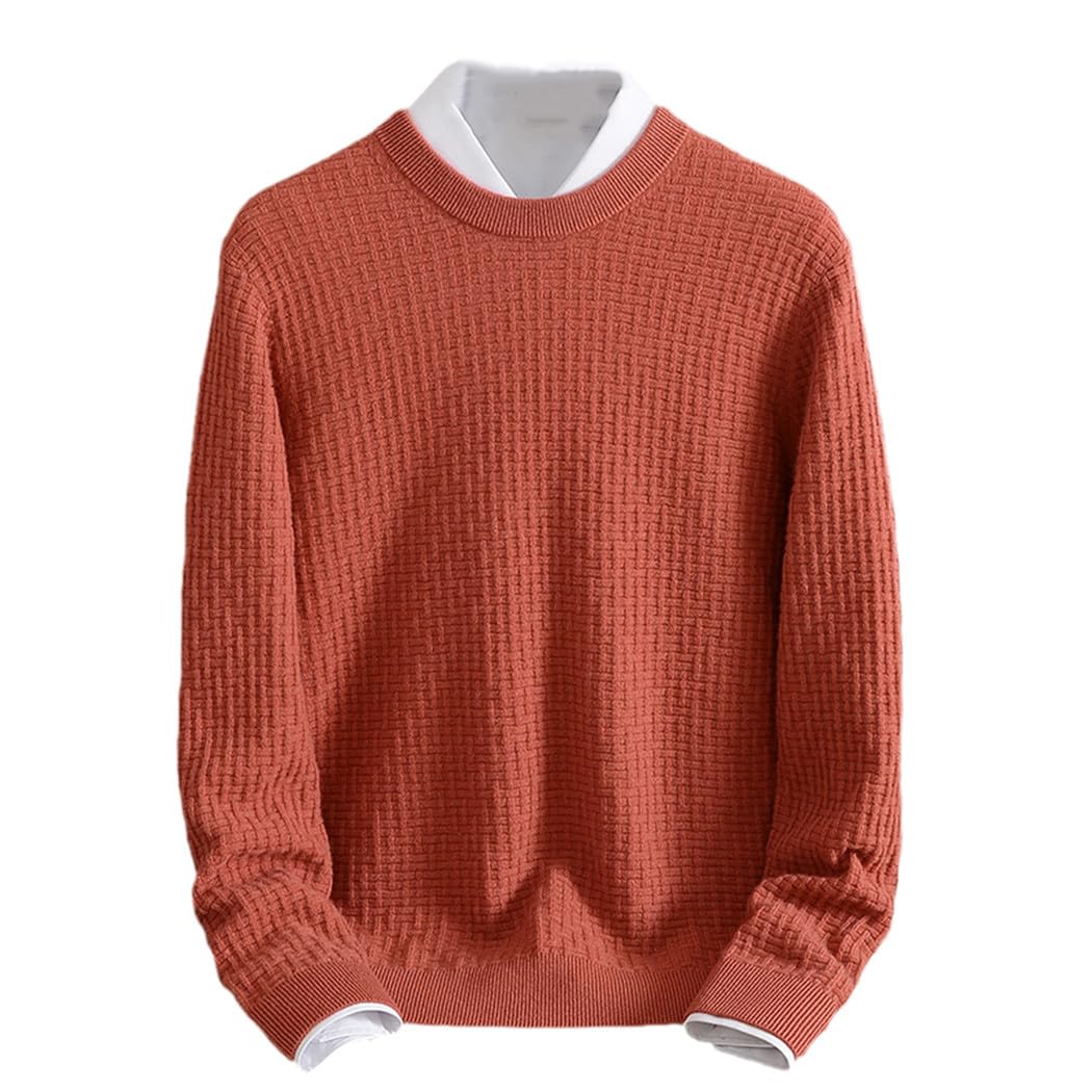 YTR6TW Winter Thickened Cashmere Sweater Men's Round Neck Jacquard Warm Bottoming Shirt Youth Fashion Knitted Carmine M