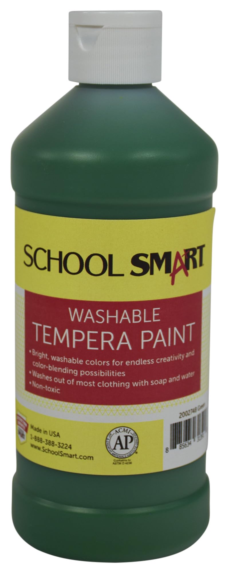 School Smart Peinture tempera lavable, vert, flacon de 1 pinte