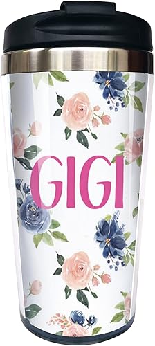 Yipaidel GiGi - Taza de café de viaje de acero inoxidable con diseño floral de acuarela azul, de 13 onzas, divertida botella de agua aislada, regalo