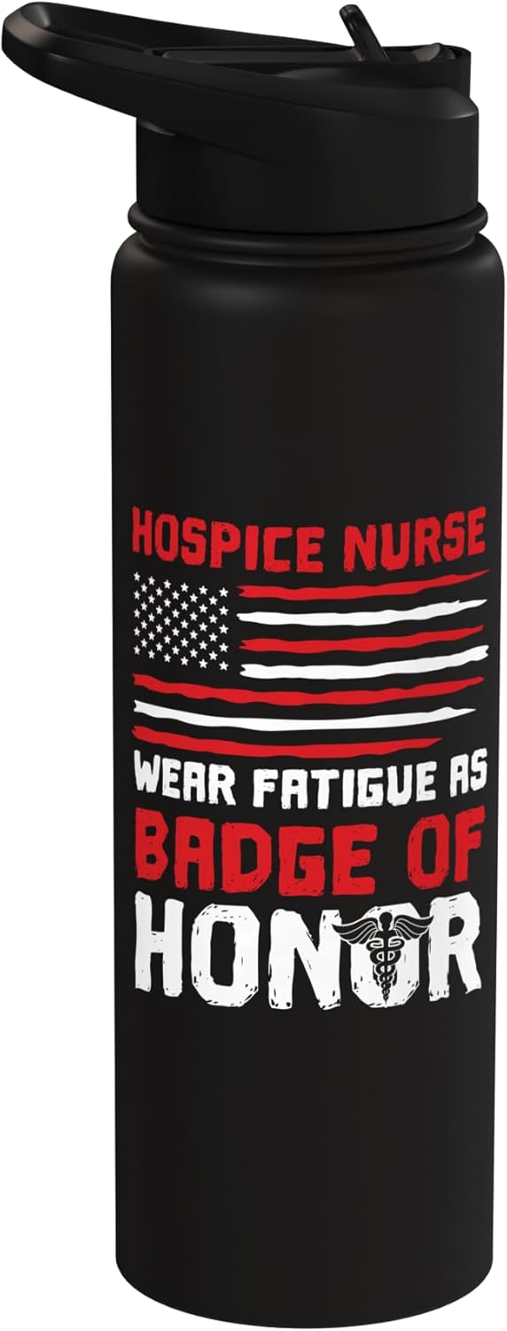 Hospice CNA American Flag Women Hospice Nurse Stainless Steel Insulated Water Bottle