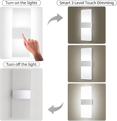 Miniatura 6 de Juego de 2 apliques de pared, lámpara de pared regulable con control táctil, apliques de pared LED recargables, luces de pared a pilas, lámpara de